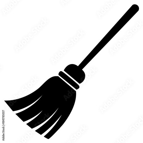 Black Sweep Broom Silhouette: Cleaning Tool, Household Chore, Floor Care Symbol, Broomstick, Cleaning Supplies