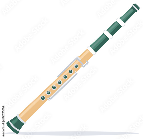 Classic Woodwind Flute Musical Instrument Design for Traditional Folk Music and Melodies