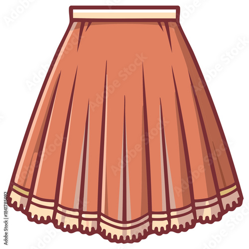 Elegant Pleated Skirt with Decorative Hem Cartoon Illustration Fashion Garment Casual Wear Design Element