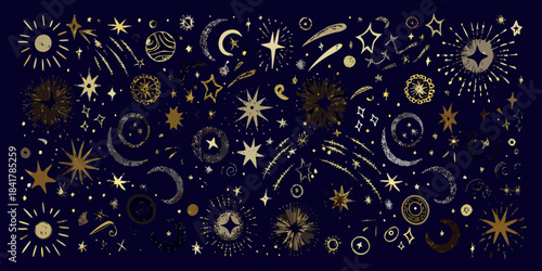 Celestial doodles a rich collection of moons stars and cosmic elements