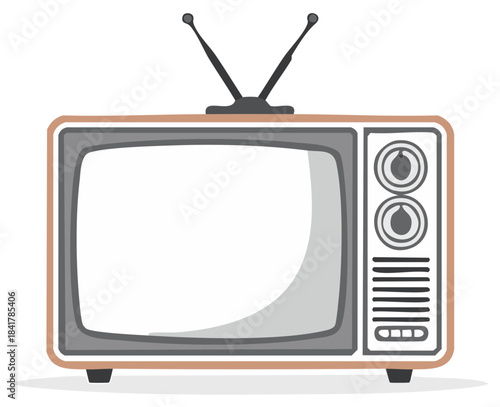 Vector illustration of a classic retro television set with rabbit ear antennas and a blank screen
