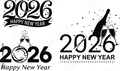 high quality silhouettes of stylized vector 2026 Happy New Year logo