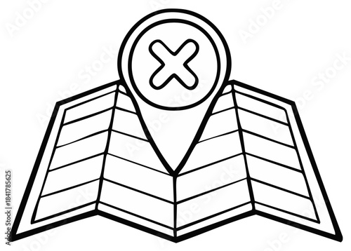 Navigation Map with Cross Location Marker Icon Outlined Graphic Illustration