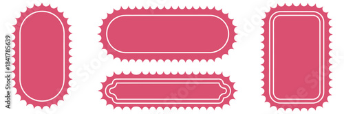 set of abstract shape with corrugated wavy edge vector elements, featuring zigzag borders, scalloped outlines, rectangular and oval frames, isolated decorative pieces for text design, creative layouts