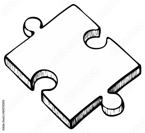 Hand-drawn illustration of a puzzle piece in black and white