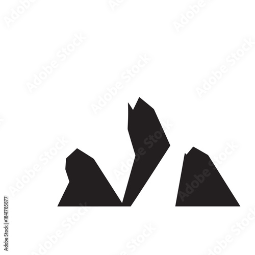 Minimalist trio of rock formations silhouetted against a white background.