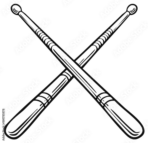 Crossed drumsticks simple line art illustration for music and rhythm concept