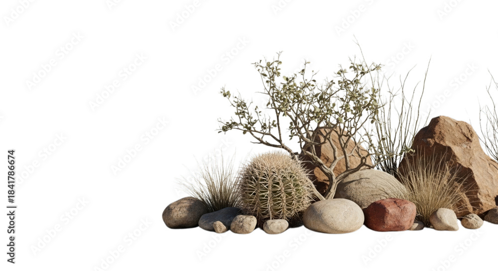 Obraz premium Desert plants and rocks isolated on a transparent background