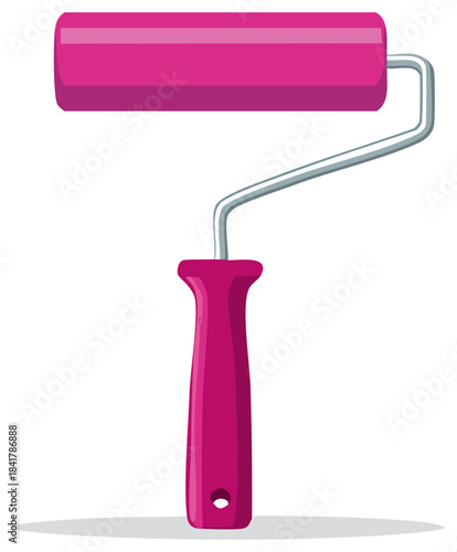 Bright pink painting roller isolated vector graphic home improvement tool