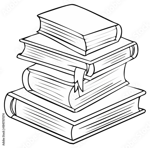 Stack of books with bookmark line art simple illustration for learning and knowledge