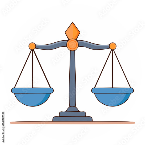 Simple illustrative balance scales symbolizing justice and fair judgment in blue and orange.