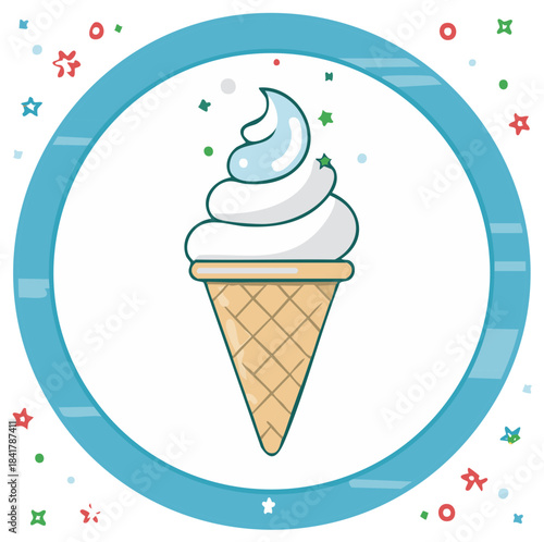 Cartoon Ice Cream Cone Dessert with Sprinkles Border Illustration