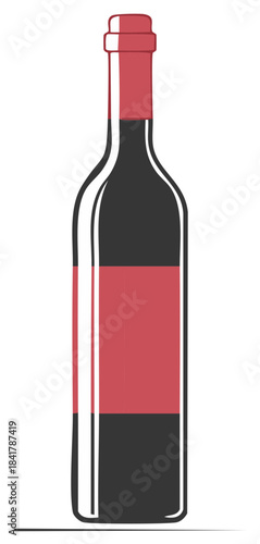 Modern minimalist illustration of a dark red wine bottle with a red label and foil cap