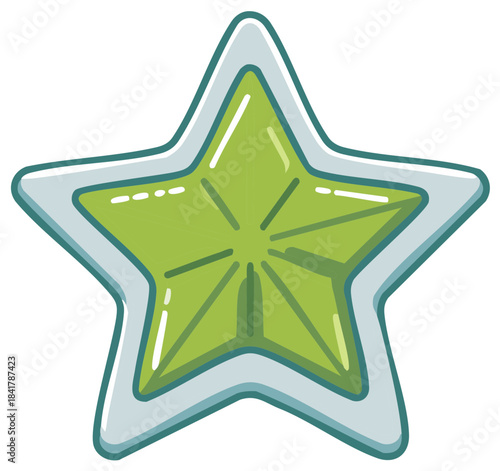 Shiny green star shaped gem illustration cartoon style graphic element