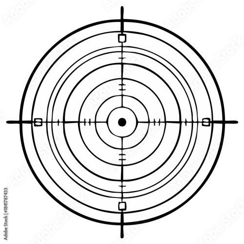 Crosshair Target Icon: Aiming Device with Concentric Circles and Reticle, Precision Targeting Symbol