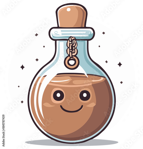 Cute smiling potion bottle character cartoon illustration