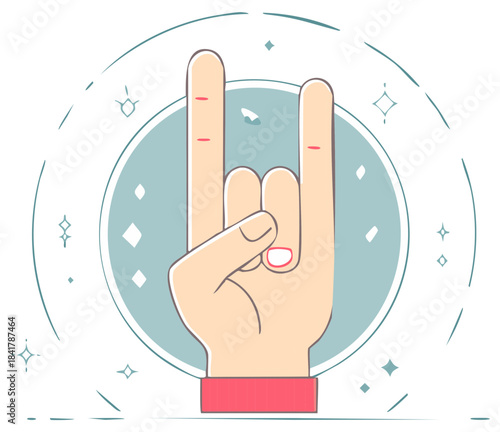 Vector illustration of a hand making the rock on horns gesture, a symbol of heavy metal and rock and roll music