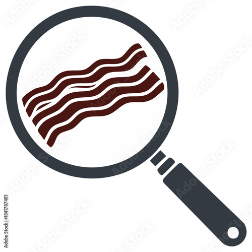 Magnifying Glass Focusing on Bacon Strips Vector Icon Illustration