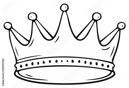 Outlined illustration of a regal crown with ornamental details.
