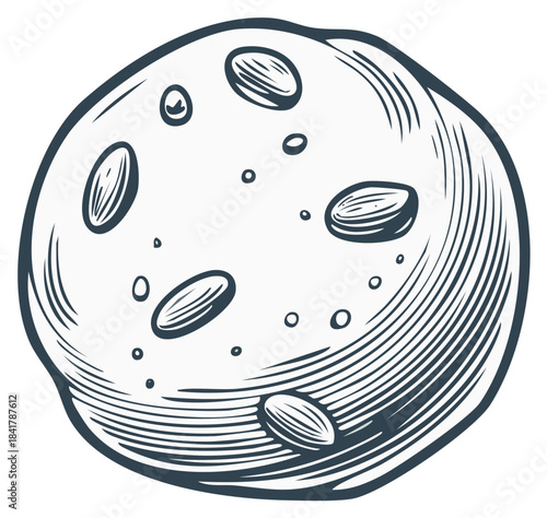 Vintage Engraved Style Round Sweet Cookie with Nut Inclusions, Hand-Drawn for Delicious Bakery Concepts