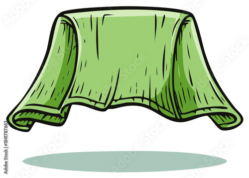 Draped green fabric with a drawn style and shadow below