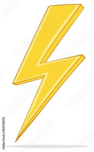 Bright yellow cartoon lightning bolt striking downwards with a thick outline and shadow