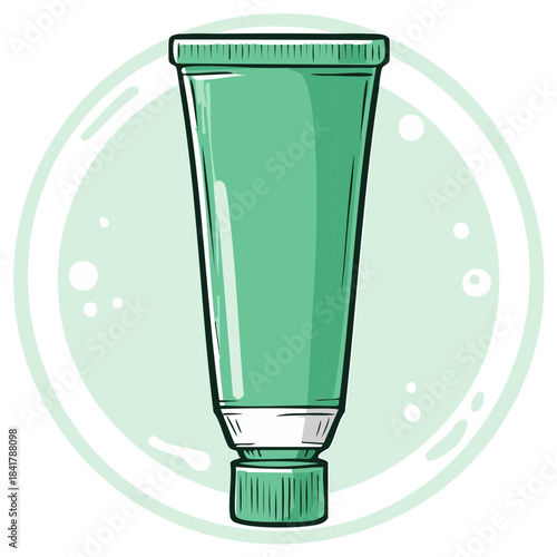 Vibrant green cosmetic cream tube with a clean, modern design and soft bubble accents