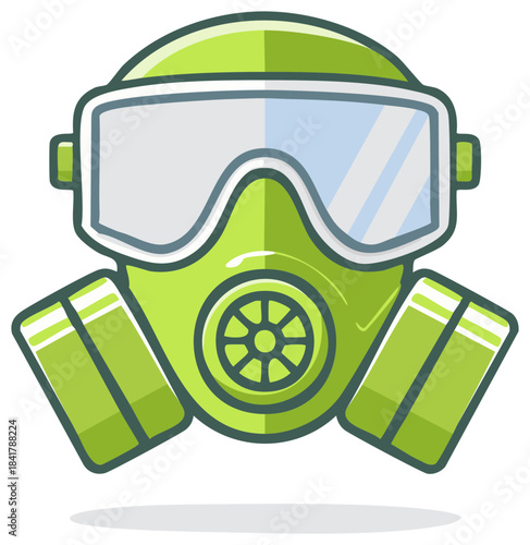 Isolated green respirator gas mask with filters vector icon illustration