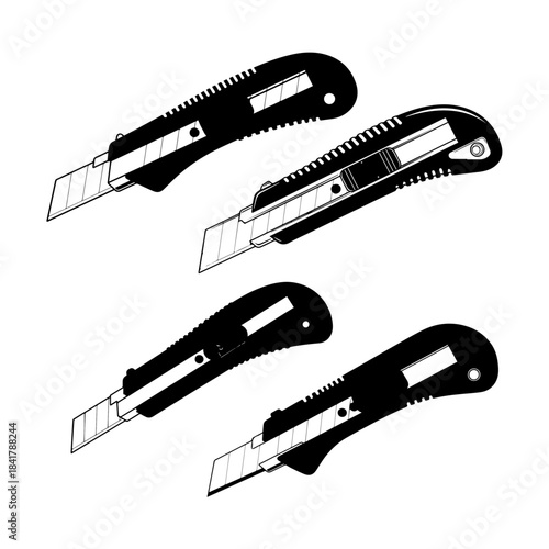 Box cutter  utility knife for cutting cardboard and paper, sharp blade set of silhouette