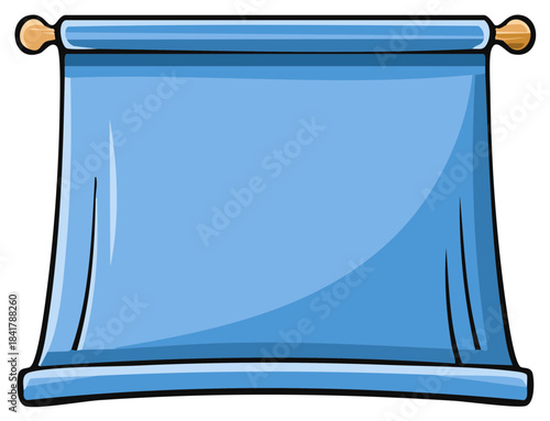 Cartoon illustration of an open blank blue scroll or ancient banner for a message