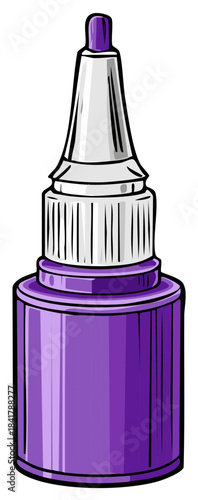 Bright purple liquid applicator bottle with white cap and fine tip