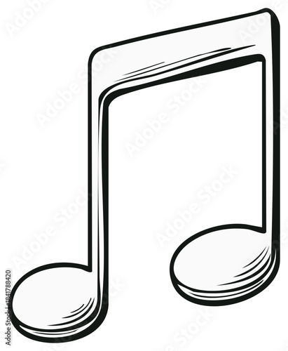 Simple black and white illustration of a beamed eighth musical note. Hand drawn classic music symbol or icon.