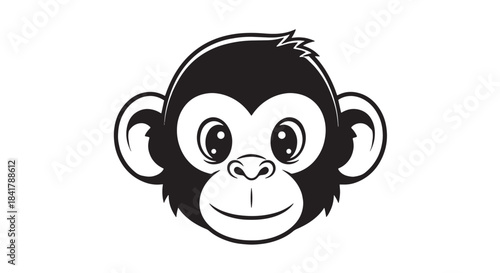 Playful cartoon monkey face illustration for kids, games, and education.