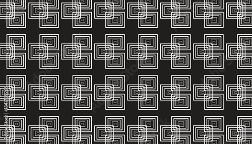 Geometric square line pattern with layered concentric shapes creating a seamless modern decorative background in monochrome style
