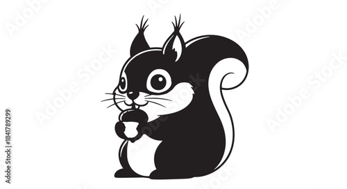 Playful cartoon squirrel holding a nut in a mascot style illustration.