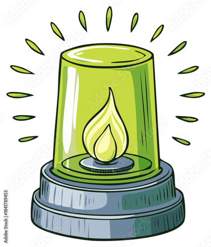Cartoon green siren light with a flame inside, signaling emergency or warning
