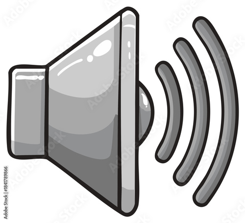 Stylized speaker symbol with radiating sound waves in a simple graphic illustration