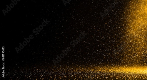 Wallpaper Mural Luxurious sparkling golden dust cascading onto an elegant, deep black backdrop, creating a beautiful abstract pattern with ample space for design or text ,shimmer ,dark ,magic Torontodigital.ca