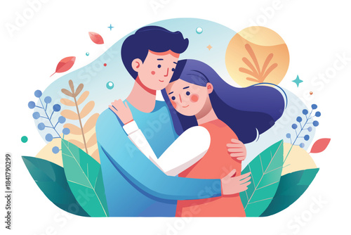 a couple sharing a peaceful hug minimalist design