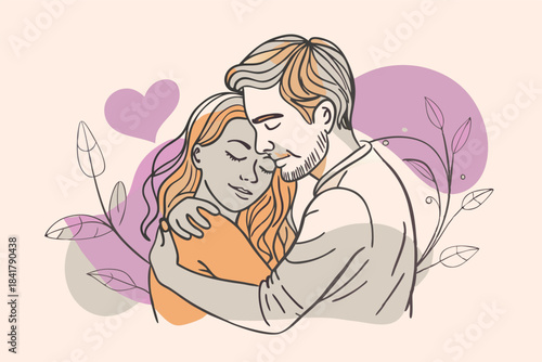 a couple sharing a peaceful hug minimalist design