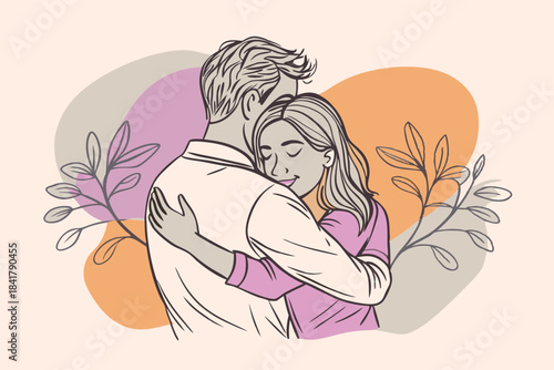 a couple sharing a peaceful hug minimalist design