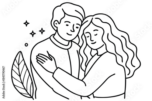 a couple sharing a peaceful hug minimalist design