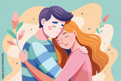 a couple sharing a soft hug minimalist drawing