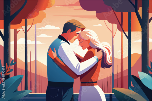 a couple sharing a soft hug minimalist line art