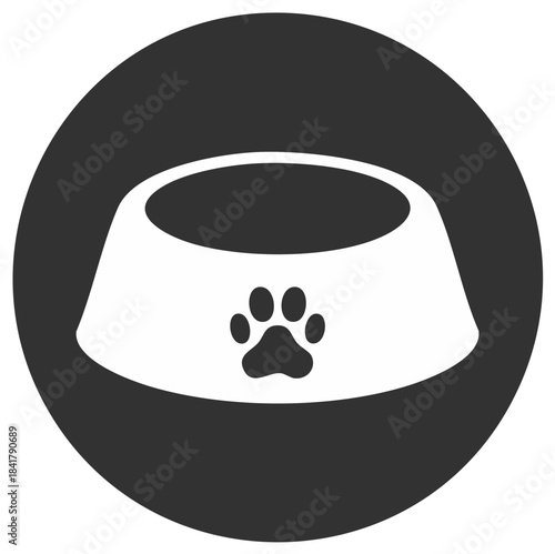 Simple pet bowl icon with a paw print graphic on a dark circular background