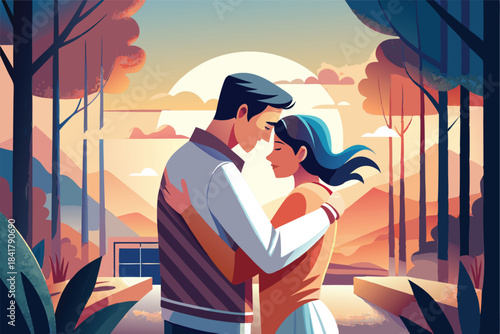 a couple sharing a soft hug minimalist line art