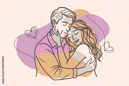 a couple sharing a soft hug minimalist line art