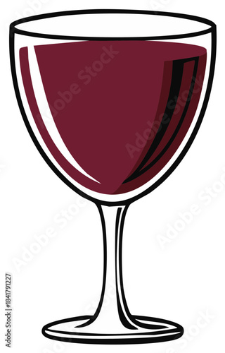 Wine glass filled with red wine illustration