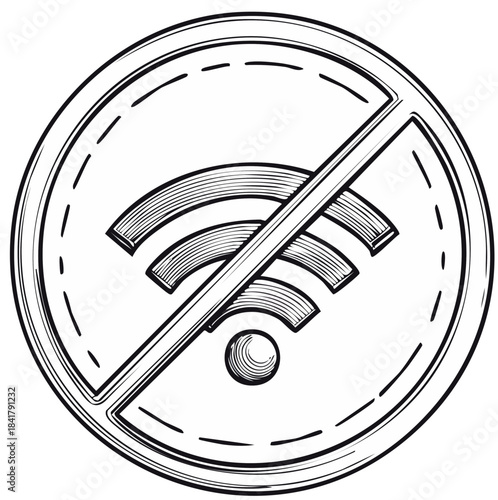 Hand drawn no wifi symbol illustration showing offline status or no internet connection
