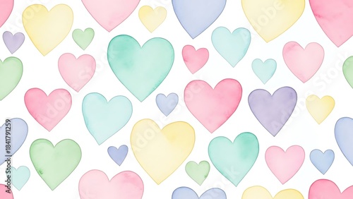 Seamless Pastel Watercolor Hearts Pattern Background Design